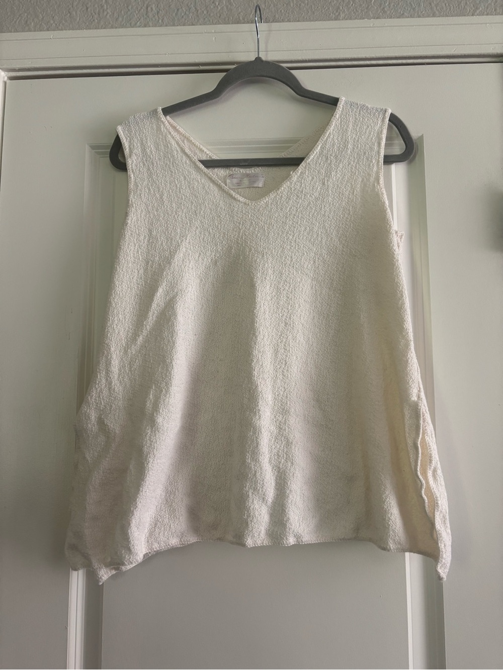 Oscar Hackman 100% Cotton Women's Cream Knit V-Neck Tank Top Size Medium